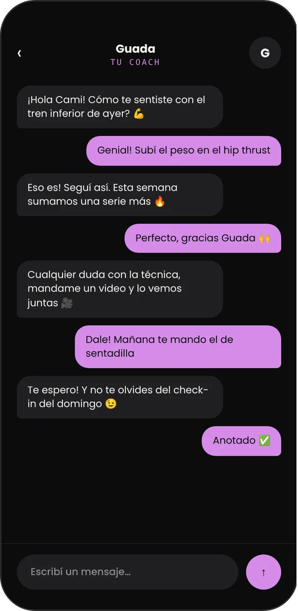 Pantalla Chat de la app Guada Fit