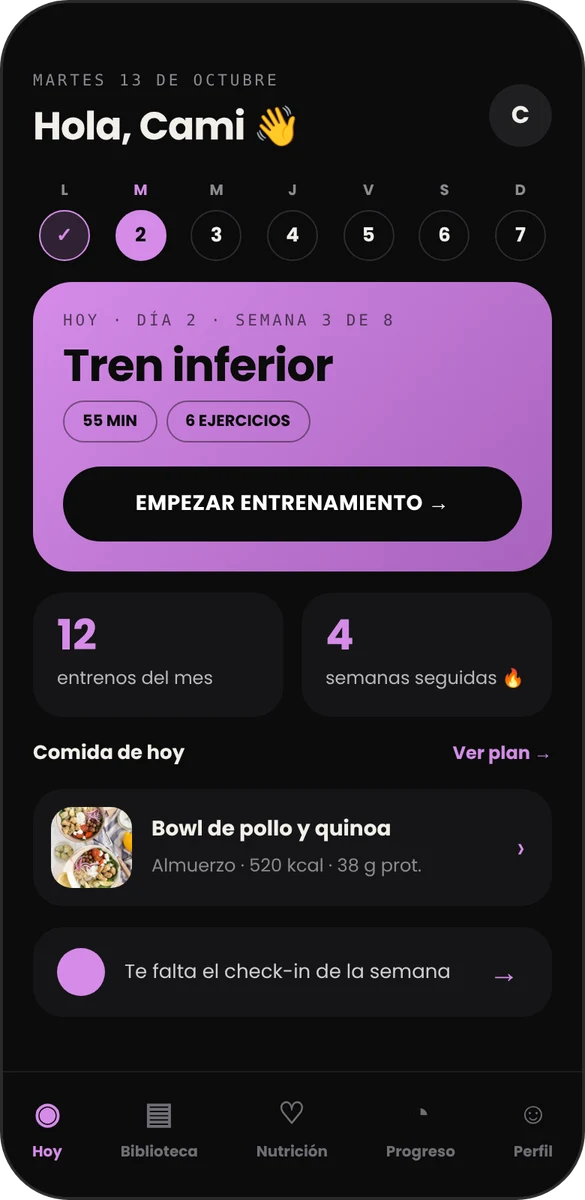 Pantalla Hoy de la app Guada Fit